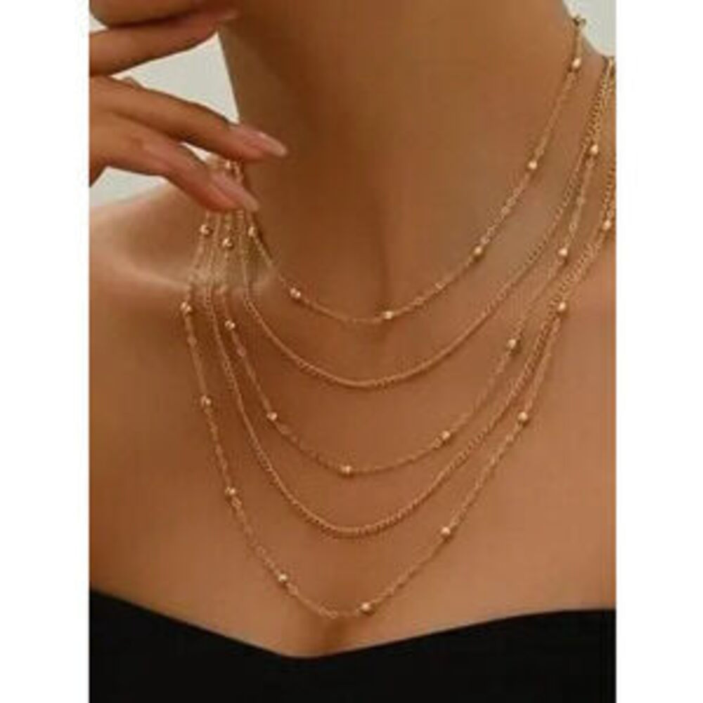 Luxe Gold Tone Beaded balls Multilayer Necklace